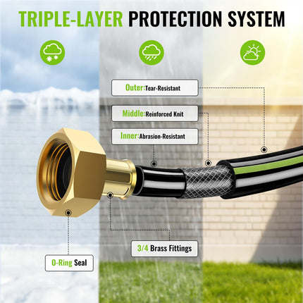 Retractable Hose Reel, 1/2 inch, 100 ft, 180° Swivel Bracket Wall-Mounted, Garden Water Hose Reel with 10 Pattern Nozzle, Auto Slow Rewind, Lock at Any Length, for Garden/Patio