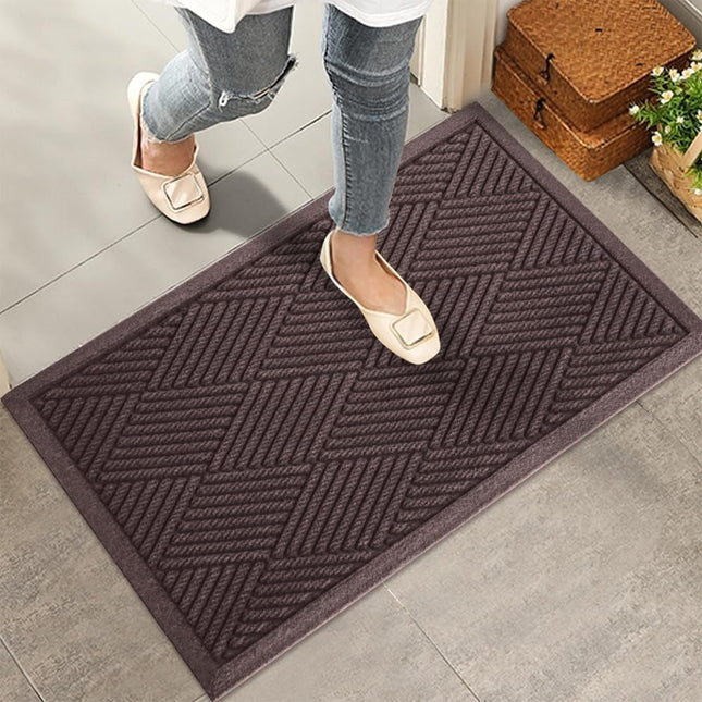 HIYARD 30×17" Sturdy Outdoor Indoor Absorbent Muddy Dirt Resist Welcome Door Mats, Stain and Fade Resistant, Non-Slip Rubber Backing Low Profile