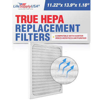 LIFESUPPLY USA ER498 1-PACK HEPA Filter Replacement 30925 Compatible with Hunter HEPAtech Air Purifiers
