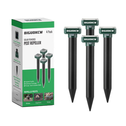 Mole Repellent Ultrasonic, 4 Pack Outdoor Rodent and Groundhog Repellent for Yard, Gopher, Vole, Groundhog, and Chipmunk Deterrent, Solar Snake Ultrasonic