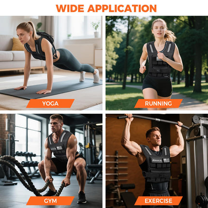 BAGAIL 20lbs Adjustable Weighted Vest Removable Iron Weights, Heavy Duty Fitness Vest for Strength Training, Walking Running, Home Workouts, BLACK
