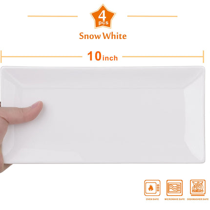 LIFVER Serving Platters, Rectangle Serving Trays, Serving Dishes for Entertaining, White Ceramic Platters for Food Party, Platter for Thanksgiving (1, 10")