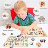 Aomola Wooden Puzzles for Toddlers,Alphabet ABC Numbers Puzzles Set,Kids Educational Preschool Pegged Puzzles,Learning Toys Gift T9