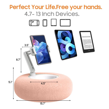 PlsHugek Pillow Stand Holder for Kindle Tablet iPad with Snack Bowl, Lap Cozy Pillow Stand Holder for Reading in Bed for 4.7"-11" Kindle, Tablet, iPad, iPhone, Google, Samsung (Pink)