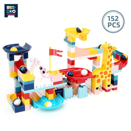 152CS Marble Run Race Track Slide DIY Building Blocks City Set Big Size Baseplate Funnel Bricks Educational Toys Children