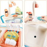 Kitchen Play Sink Toys with Running Water, Electric Dishwasher Playing Toy, Pretend Toy Sink Play kitchens for Boys Girls Birthday Gifts (Blue)