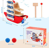 NUKied Montessori Toy from 3 Years, Xylophone and Hammer Game Toy from 2 Years, Model of a Pirate Ship Wooden Toy, Montessori Educational Toy for Girls Boys from 2 3 4 5 Years