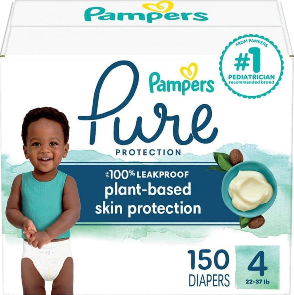Pampers Pure Protection Diapers - Size 4, 150 Count, Hypoallergenic Unscented Disposable Baby Diapers