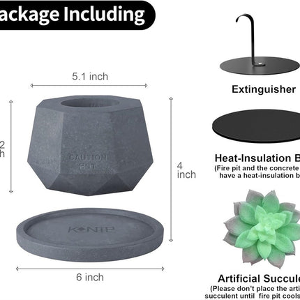 KANTE Concrete Tabletop Fire Bowl Pit with 6" Dark Gray Base