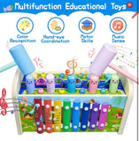 BLiSS HUES 7 in 1 Multiactivity Wooden Montessori Toys Toddlers- Includes Games Whack a Mole- Fishing- Xylophone- Sliding Maze & More- Fine Motor Skills & Sensory Toys for Kids
