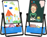 Kids Art Easel Double Sided Whiteboard &Chalkboard Height Adjustable U-Stand 360° Rotating with Early Learning Accessories (Black)