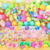 SevenQ Prefilled Easter Eggs with Bracelets Rings 24 Pack Kids Jewelry for Girls Easter Basket Stuffers Gifts for Kids Fidget Toys Fillers Princess Party Favors Classroom Treasure Box Egg Hunt Games