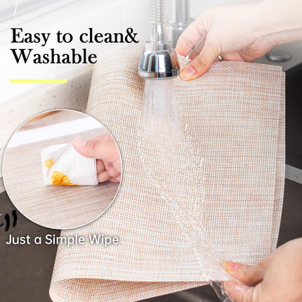 Placemats Set of 6 Washable Indoor/Outdoor Vinyl Place Mats for Dining Table PVC Weave Table Mats(Beige)