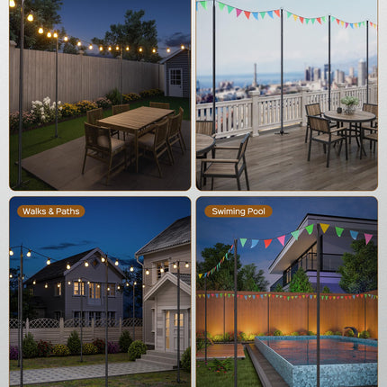 JACKYLED 4 Pack 10Ft String Light Poles,Light Poles for Outdoors with Fence Brackets,Outdoor Light Poles for Hanging String Lights,Metal Poles Stand for Deck Patio Backyard