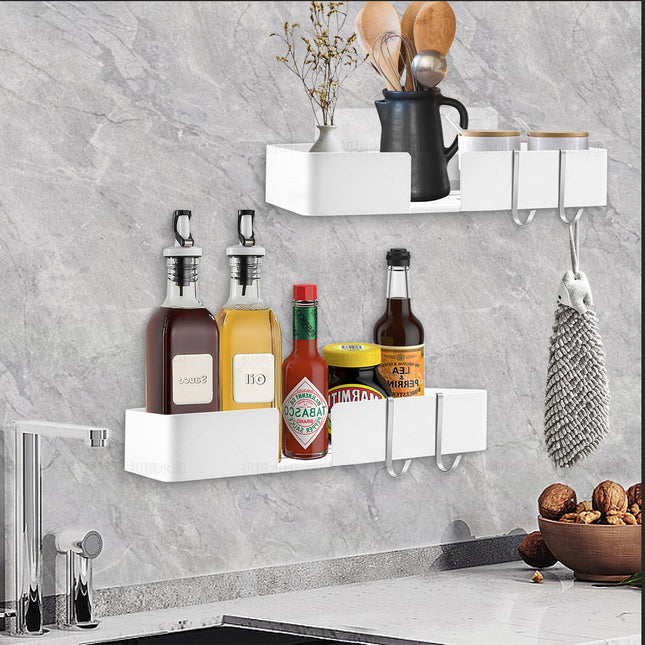 ABCOOL SET OF 2 No Drill Wall Mounted Adhesive Shower Caddy Floating Shelves for Kitchen Living Room Bedroom, WHITE