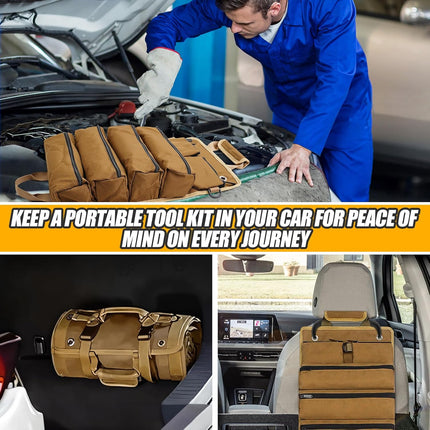 Roll Up Tool Bag Organizer - 4 Large Pockets & 2 Small Pouches Tool Roll for Plumbers, Carpenters & Handymen