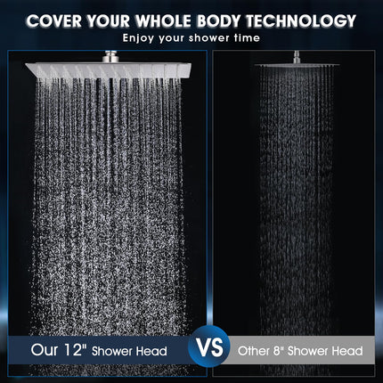 PDPBath All Metal Rain Shower Head with Handheld Built-in High Pressure Wash Mode, 12'' Rainfall Shower Head with Adjustable Z-shaped Extension Arm, Adjustable Brass Bracket, 79" Hose, Brushed Nickel