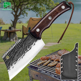 FULLHI Kitchen Knife with sheath,Meat Cleaver Knife for Meat Cutting, High Carbon Steel Forged Butcher Full Tang Chef Knife