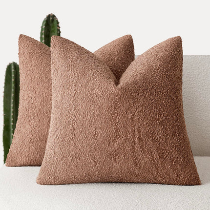 Foindtower 18x18" Pack of 2 Textured Boucle Throw Accent Solid Cozy Soft Decorative Couch Cushion Case for Chair Sofa, Dusty Orange Hazel X0048OPS4X