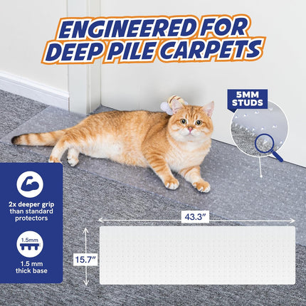 PANTHER ARMOR Carpet Protector Mat for Pets, for Deep Pile Carpet, Stop Cats from Scratching Carpets, Door Edge Protector, Plastic Runner Mat, 15.7” x 43.3”