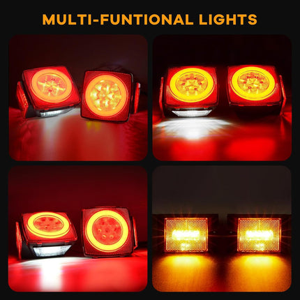RVXHUA LED Submersible Trailer Tail Lights Kit, 12V LED Utility Boat Lighting with Halo Glow
