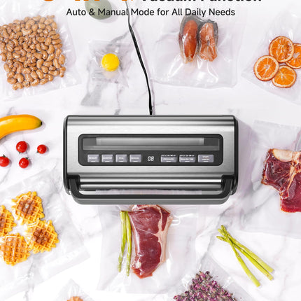 AOBOSI Vacuum Sealer Machine with Built-in Cutter and Storage Box, 95Kpa Automatic Food Sealer, Adjustable Pressure & Time, Includes 1 Bag Rolls & Accessory Hose for Vacuum Packing