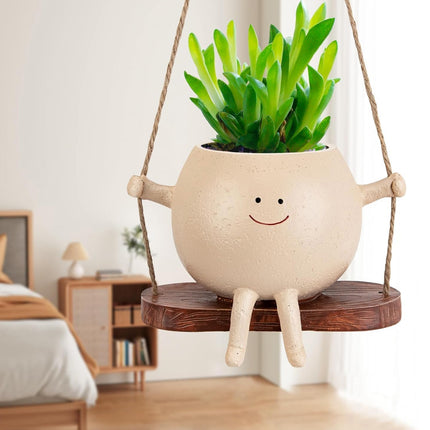 LASTOOLS Swing Face Planter Pot Hanging Planters for Indoor Outdoor Wall Plants with Drainage Cute Resin Flower Head Plant Pots for Succulent Cactus, Gifts for Mother Christmas