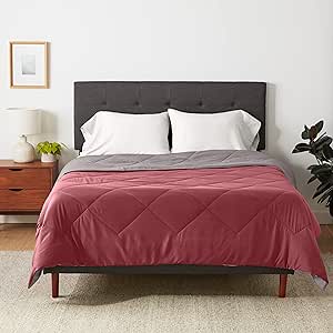 Amazon Basics Reversible Microfiber Comforter Blanket - Full or Queen, Burgundy
