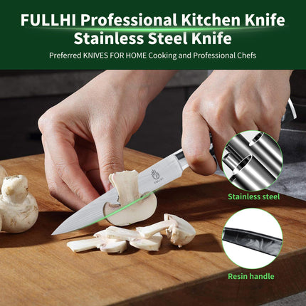 FULLHI 5" Multicolor Japanese Utility Stainless Steel Paring Knife with Sheath Guard, Black Resin