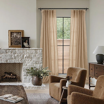 YoungsTex Pinch Pleated Curtains 90 Inches Long, Linen Curtains Back Tab Light Filtering Privacy Semi Sheer Window Curtains for Living Room Bedroom Farmhouse, Toffee, 40W X 90L, 2 Panels