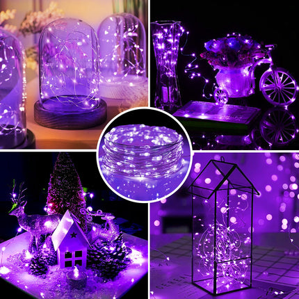 Aogist 24 Pack Purple LED Fairy Lights, Twinkle Firefly Lights, 3 Speed Modes 7 Feet Mini Battery Operated String Lights for Mason Jar DIY Wedding Party Christmas Decoration