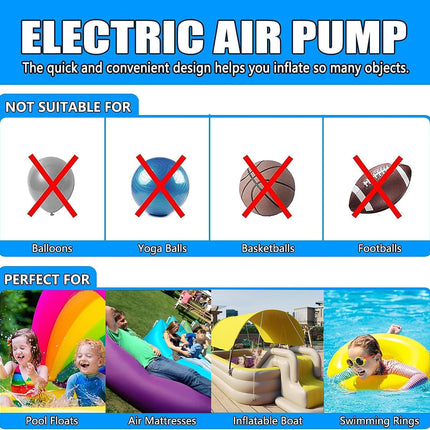 Electric Air Mattress Pump Portable Quick-Fill Air Pump with 3 Nozzles, 110V AC/12V