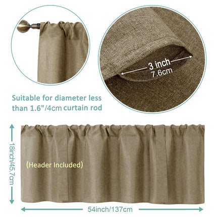 Home Queen Tie Up Curtain Valance Window Treatment for Living Room, Adjustable Linen Balloon Rod Pocket Drape Valence, Set of 2, 54 X 18 Inch, Taupe