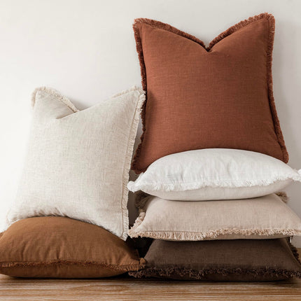 Foindtower Set of 2 Linen Fringe Throw Farmhouse Cushion Cover with Tassels Soft Accent Pillowcase for Couch Chair Sofa, Fall Rust Orange X004E7CPT5
