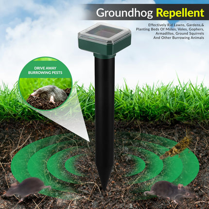 Mole Repellent Ultrasonic, 4 Pack Outdoor Rodent and Groundhog Repellent for Yard, Gopher, Vole, Groundhog, and Chipmunk Deterrent, Solar Snake Ultrasonic