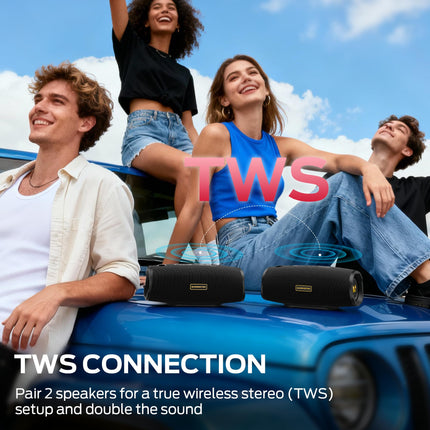 Monster S380 Bluetooth Speaker, Portable Speaker with 40W Stereo Sound, Bluetooth 6.0, 20H Playtime, IPX6 Waterproof, TWS Pairing, Support AUX/TF Card, Wireless Speaker for Outdoor, Travel, Party
