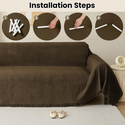 Nestiva 71"x150" Waterproof Stain Resistant One-Piece Couch Cover Sofa Seat Slipcovers  Thick Chenille Fabric for 3 Cushion Couch, BROWN