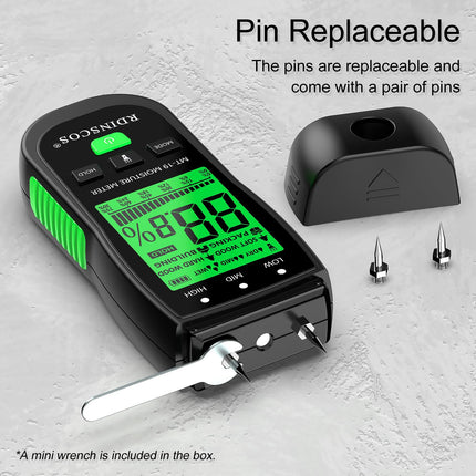 RDINSCOS Portable Wood Moisture Meter Pin, Firewood Detector Humidity Water Leak Lumber Detector, Green