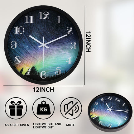 QWANPET Modern Wall Clock, 12Inch Round Wall Clocks, Quality Quartz Silent Non-Ticking Wall Clock, Decor Wall Clocks for Living Room Bedroom Kitchen Home, Black
