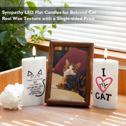 Rhytsing 1PC , 5 Inches Flat LED Memorial Candles for Loss of Cat Real Wax Sympathy Lights with Timer Function, Pet Memorial Gifts with Single-Sided Printed Design
