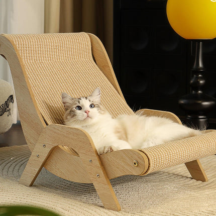 Pet Beach Chair, Elevated Cat Chair Bed, Wooden Pet Sisal Scratcher, Lounging Raised Pet Chair, Cat Lounge Chair for Garden, Living Room, Bedroom, Indoors, Balcony