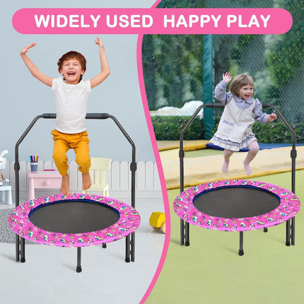 36'' Mini Trampoline for Kids With Adjustable Handle and Safety Padded Cover - Foldable Indoor & Outdoor Rebounder for Toddler Play and Exercise