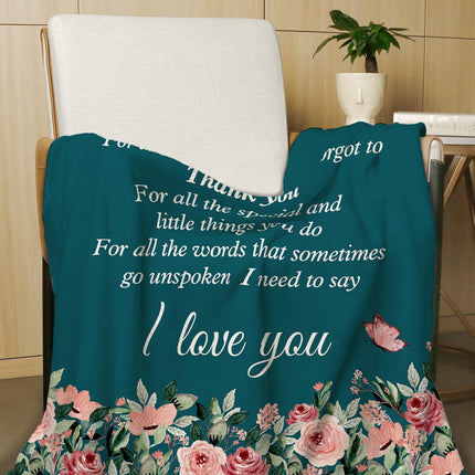 Mothers Day Birthday Gifts The Best Mom Ever Birthday Gift Soft Throw Blanket with Floral & Letter Print SIZE 50" x 60", Teal