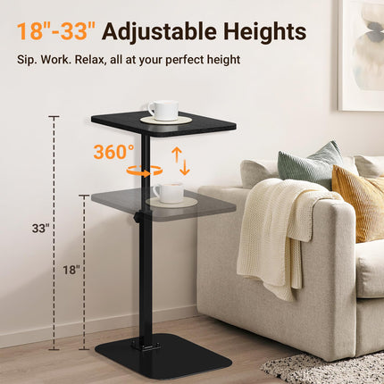 ELYKEN Adjustable Height TV Tray Table for Couch, 360° Swivel Side Table