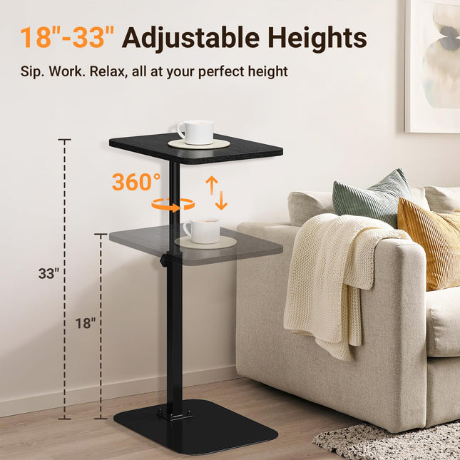 ELYKEN Adjustable Height TV Tray Table for Couch, 360° Swivel Side Table