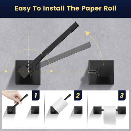 DEGULAS Toilet Paper Holder, Matte Black Stainless Steel Toilet Roll Holder, Wall Mounted Double Post Pivoting Modern Tissue Dispenser for Bathroom, Kitchen, RV