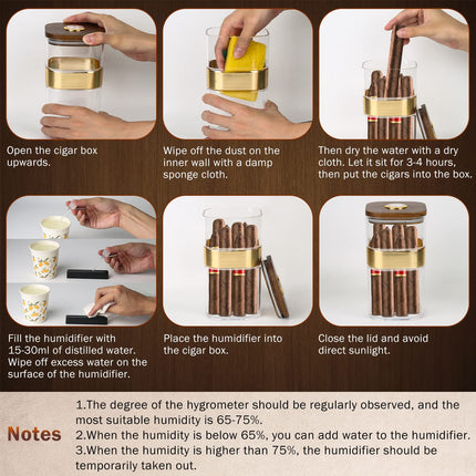 WANDiORY Cigar Humidor Ashtray Set, Multi-functional Cigar Humidors with Sealed Box, Hygrometer, Humidifier, Detachable Ashtray, Small Drawer, Cutter, Brown, Acacia Wood, Rustic Modern Style