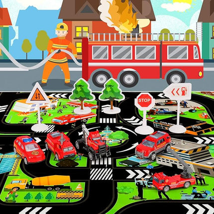 Transport Cargo Airplane Toy-Car Toys for Boys with Large Play Mat, Sounds Buttons Flashing Light,Vehicles Fire Trucks Large Plane 11 Road Signs T47 blue