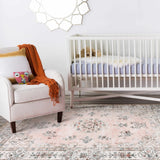 Lahome Boho Pink Area Rug 3x5', Floral Kids Rugs for Girls Room Bedroom Playroom, Washable Non Slip Flower Bathroom Mat Carpet for Nursery Entryway Bedside Indoor Floor Home Decor, Peach