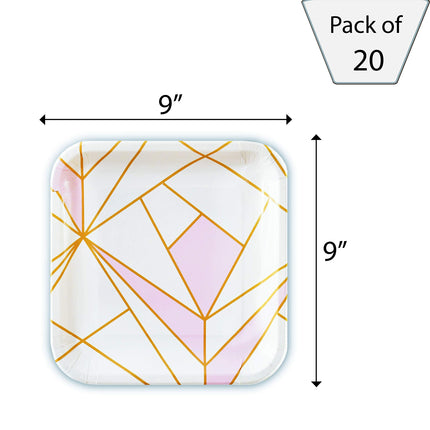 Solas Pink & Gold Paper Plates | Beautifully Designed, Fully Compostable & Biodegradable Pack of 20, 9 Inch Pink Party Plates